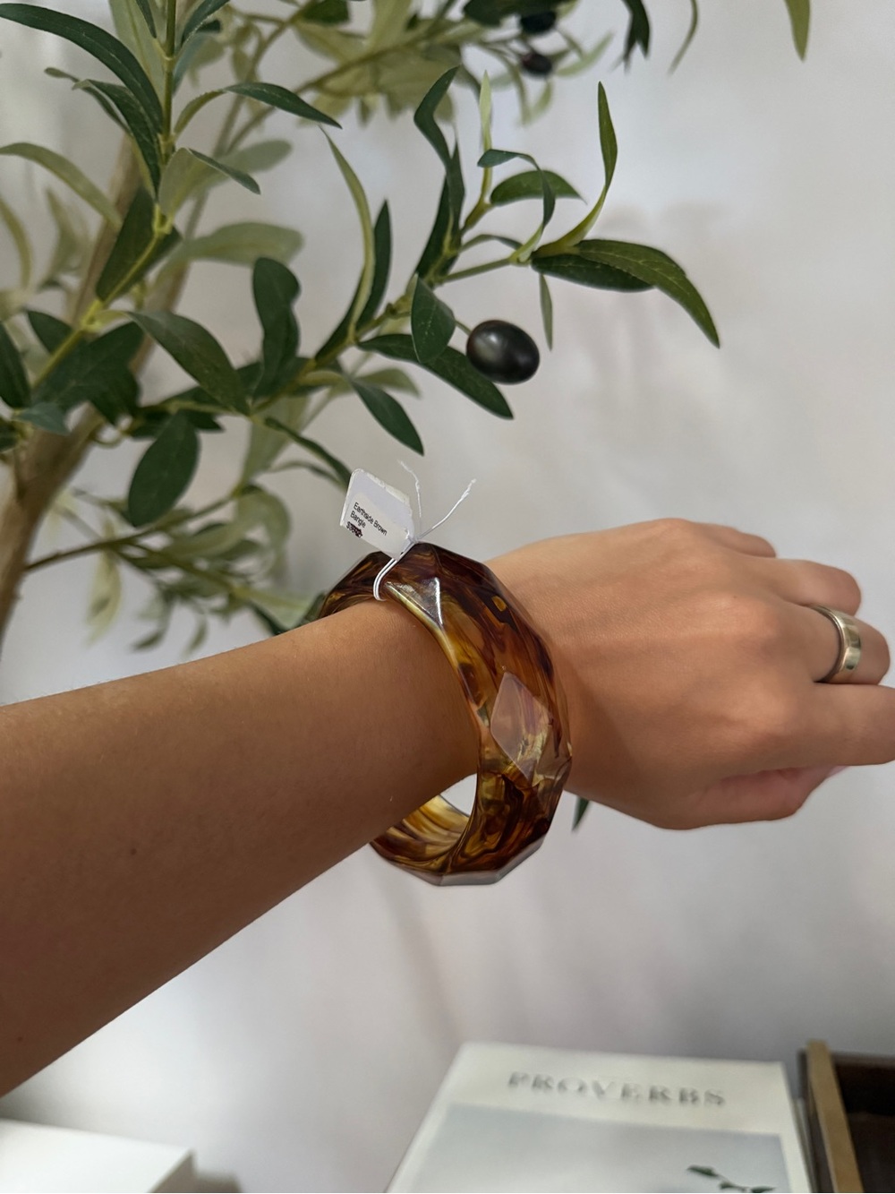 New with Tags Faceted Tortoiseshell Resin Bangle Bracelet - Amber Brown